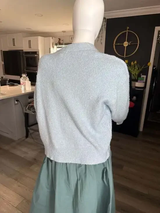 Love Change Italy Blue Sheep Embroidered Knit V-Neck Cardigan Sweater - Picture 3 of 4